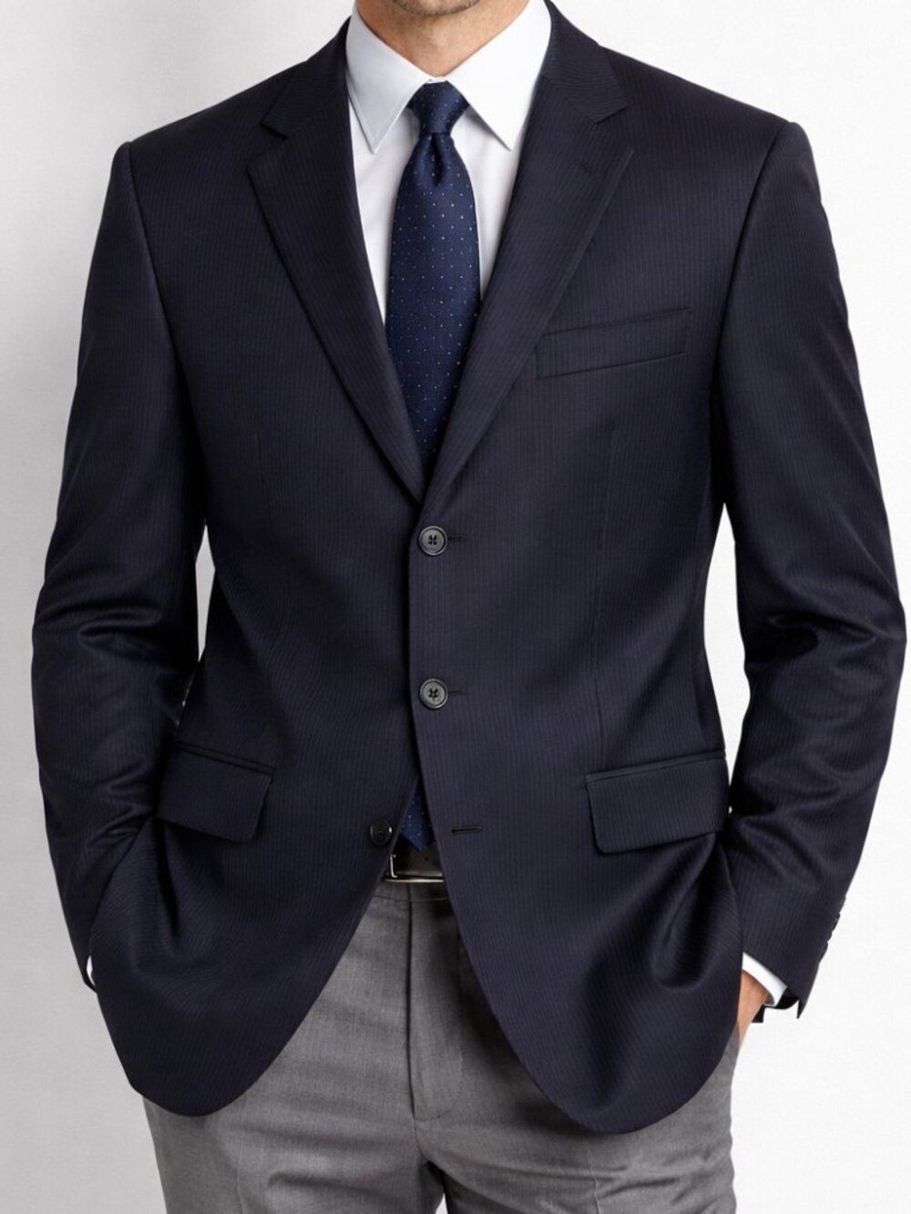 Stafford Navy Stripe 3-Button 40R Sport Coat